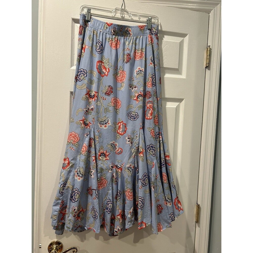 Loft Blue Floral Cotton Godet Midi Skirt Size S